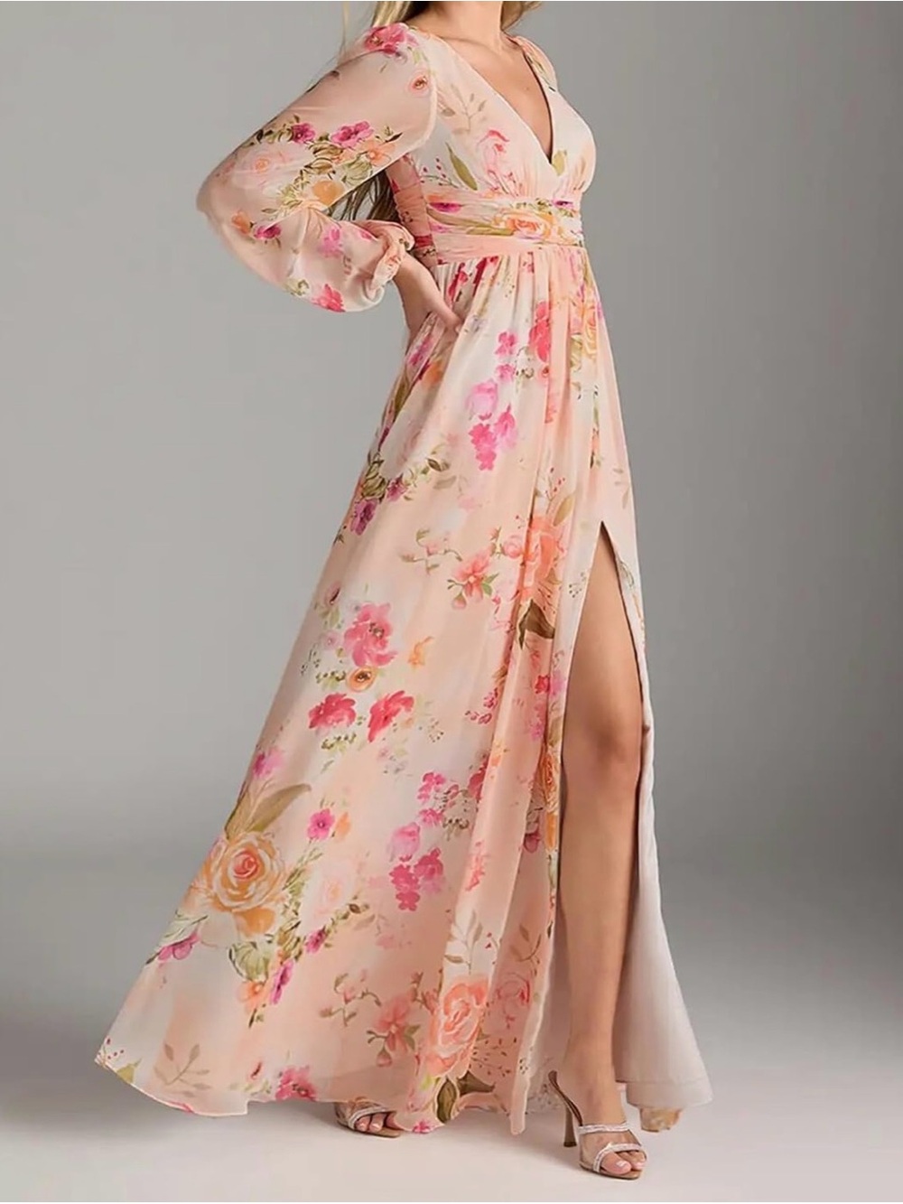 Floral V-Neck Maxi Dress in Blush Pink